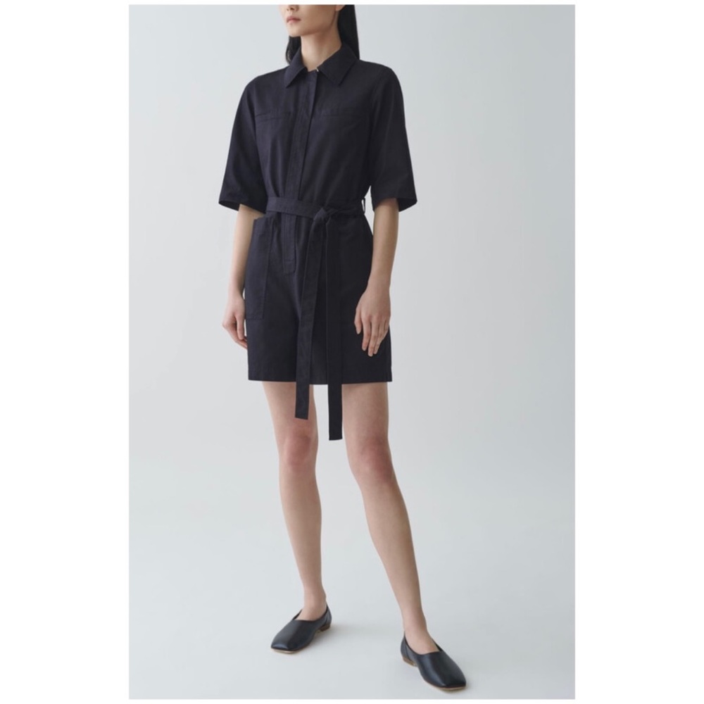 NEW! COS | Cotton twill belted denim romper zip front - Picture 1 of 7